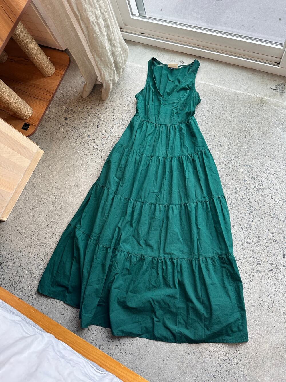Universal Thread Women’s XS Maxi Dress Emerald Green Cotton Tiered Boho